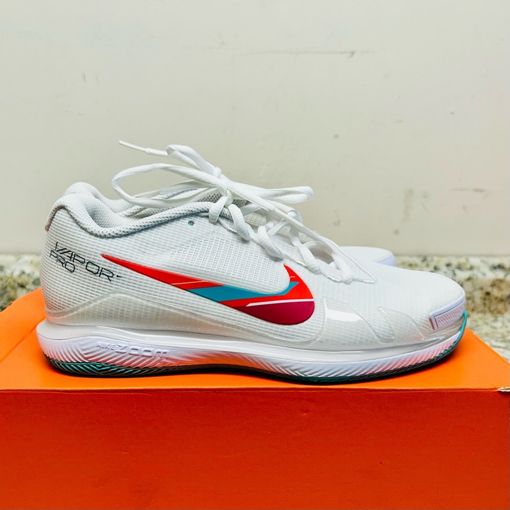 NIKE VAPOR PRO HC Tennis Shoes White/Red/Teal M6/W7.5